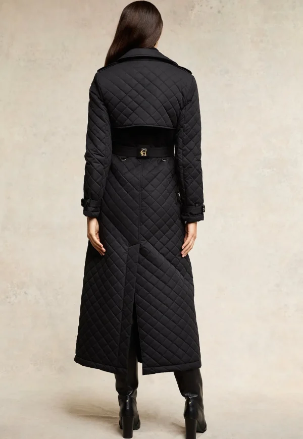 Best Enstone Quilted Trench Coat Full Length - Black Women Coats