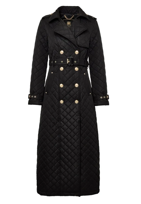 Best Enstone Quilted Trench Coat Full Length - Black Women Coats