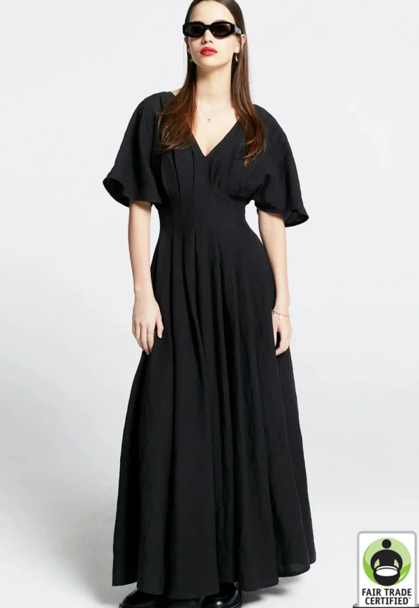 Discount Florence Dress - Black Linen Women Dresses