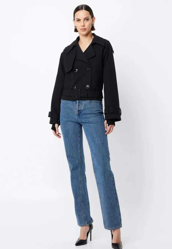 Clearance Franklin Cropped Trench - Black Women Blazers & Jackets