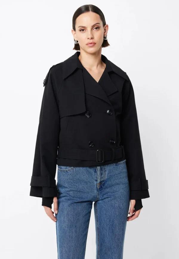 Clearance Franklin Cropped Trench - Black Women Blazers & Jackets