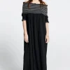 Clearance Gaia Smocked Dress - Organic Cotton Black/Off-White Women Dresses