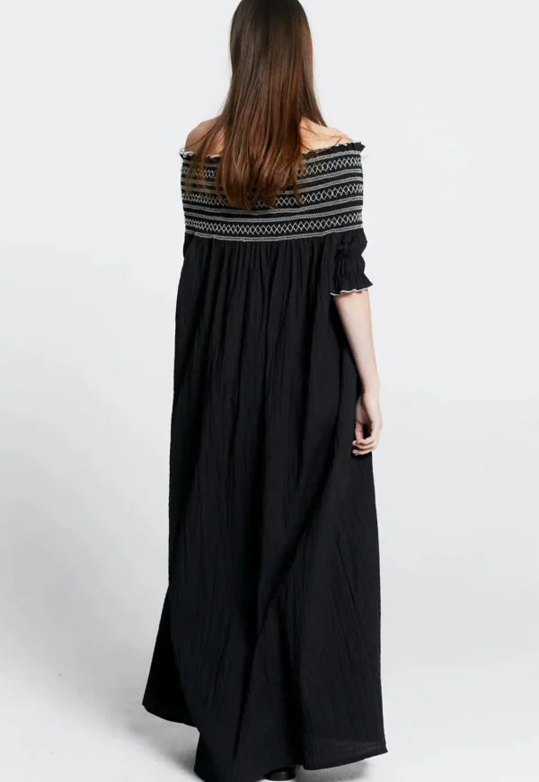 Clearance Gaia Smocked Dress - Organic Cotton Black/Off-White Women Dresses