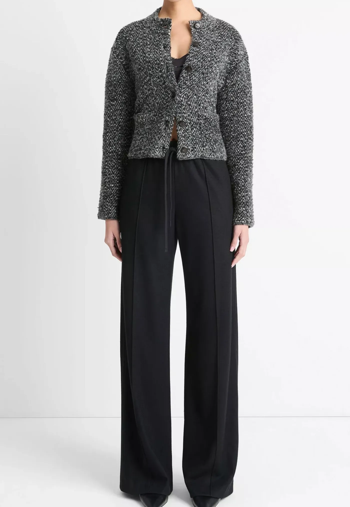 herringbone_textured_card_0.webp Clearance Herringbone Textured Cardi Jacket - Black/Off White Women Blazers & Jackets
