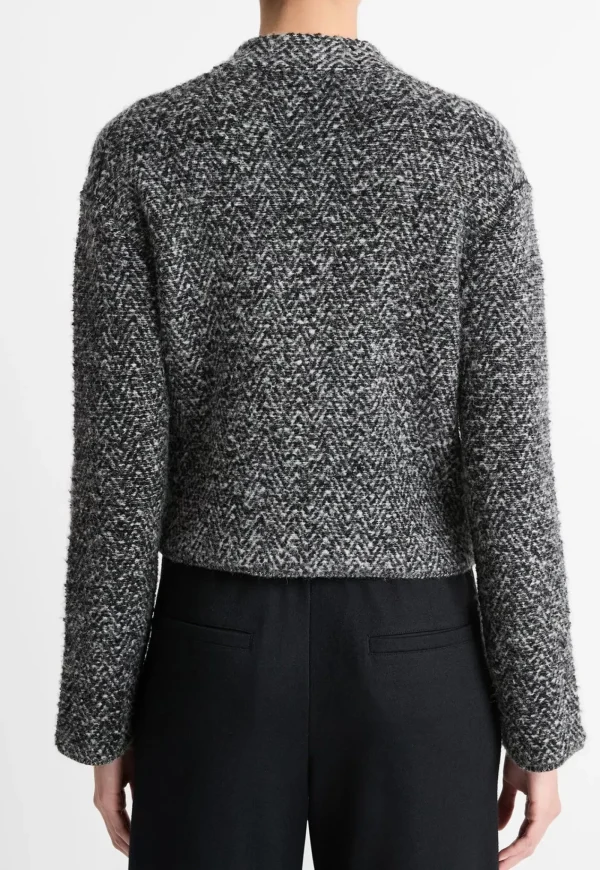Clearance Herringbone Textured Cardi Jacket - Black/Off White Women Blazers & Jackets