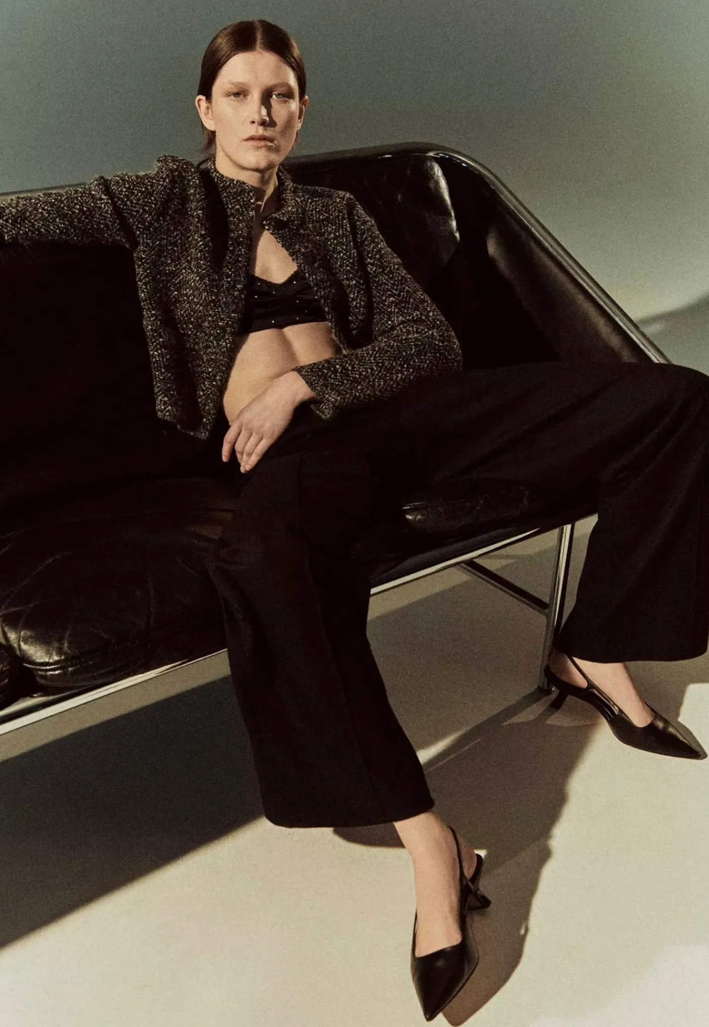 herringbone_textured_card_4.webp Clearance Herringbone Textured Cardi Jacket - Black/Off White Women Blazers & Jackets