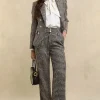 Sale High Waisted Straight Trouser - Coffee Houndstooth Women Pants