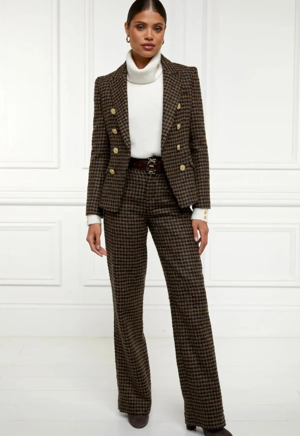 Discount High Waisted Straight Trouser - Chocolate Houndstooth Women Pants
