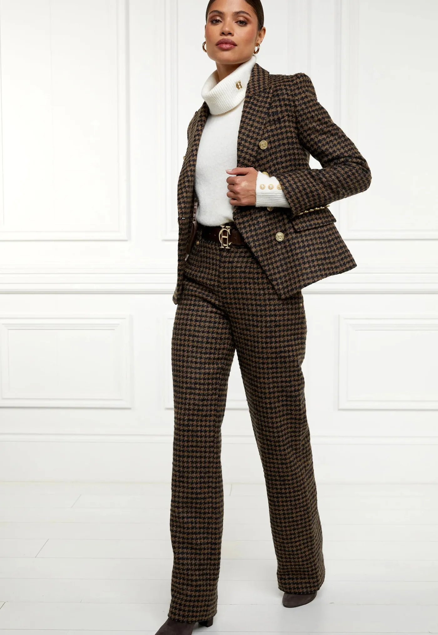 high_waisted_straight_tro_1-2.webp Discount High Waisted Straight Trouser - Chocolate Houndstooth Women Pants