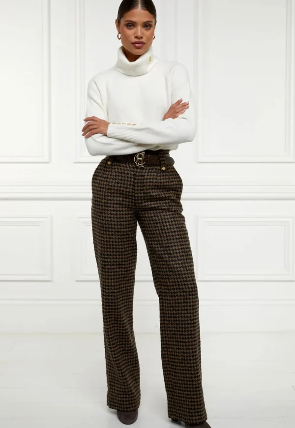 Discount High Waisted Straight Trouser - Chocolate Houndstooth Women Pants