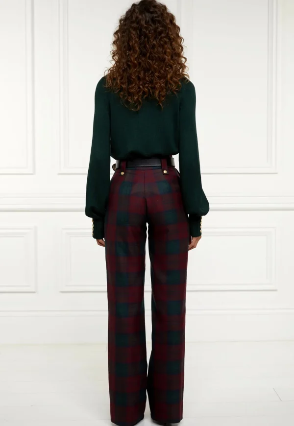 Hot High Waisted Straight Trouser - Mulberry Tartan Women Pants