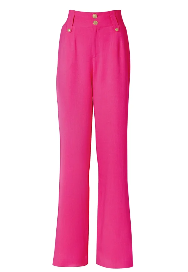Best High Waisted Straight Trouser Linen - Hot Pink Women Pants