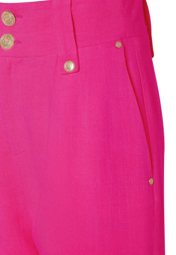 Best High Waisted Straight Trouser Linen - Hot Pink Women Pants