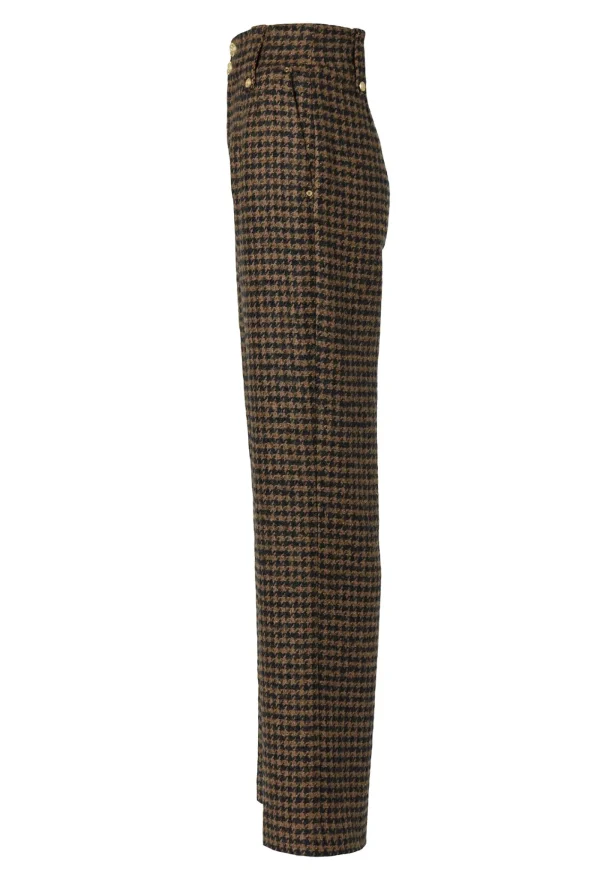 Discount High Waisted Straight Trouser - Chocolate Houndstooth Women Pants