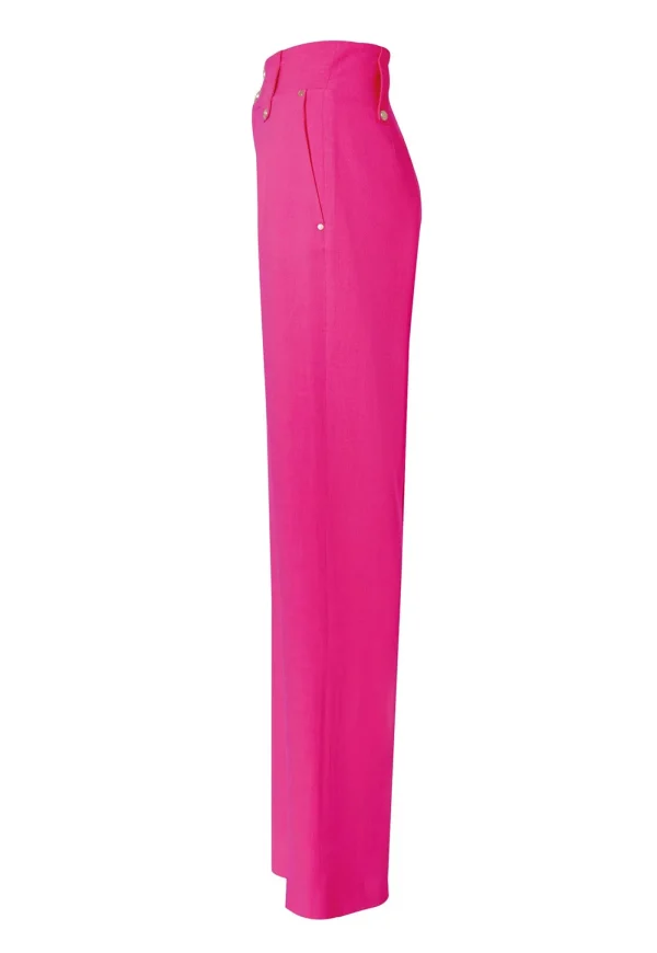 Best High Waisted Straight Trouser Linen - Hot Pink Women Pants