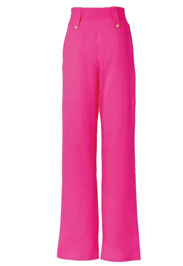 Best High Waisted Straight Trouser Linen - Hot Pink Women Pants