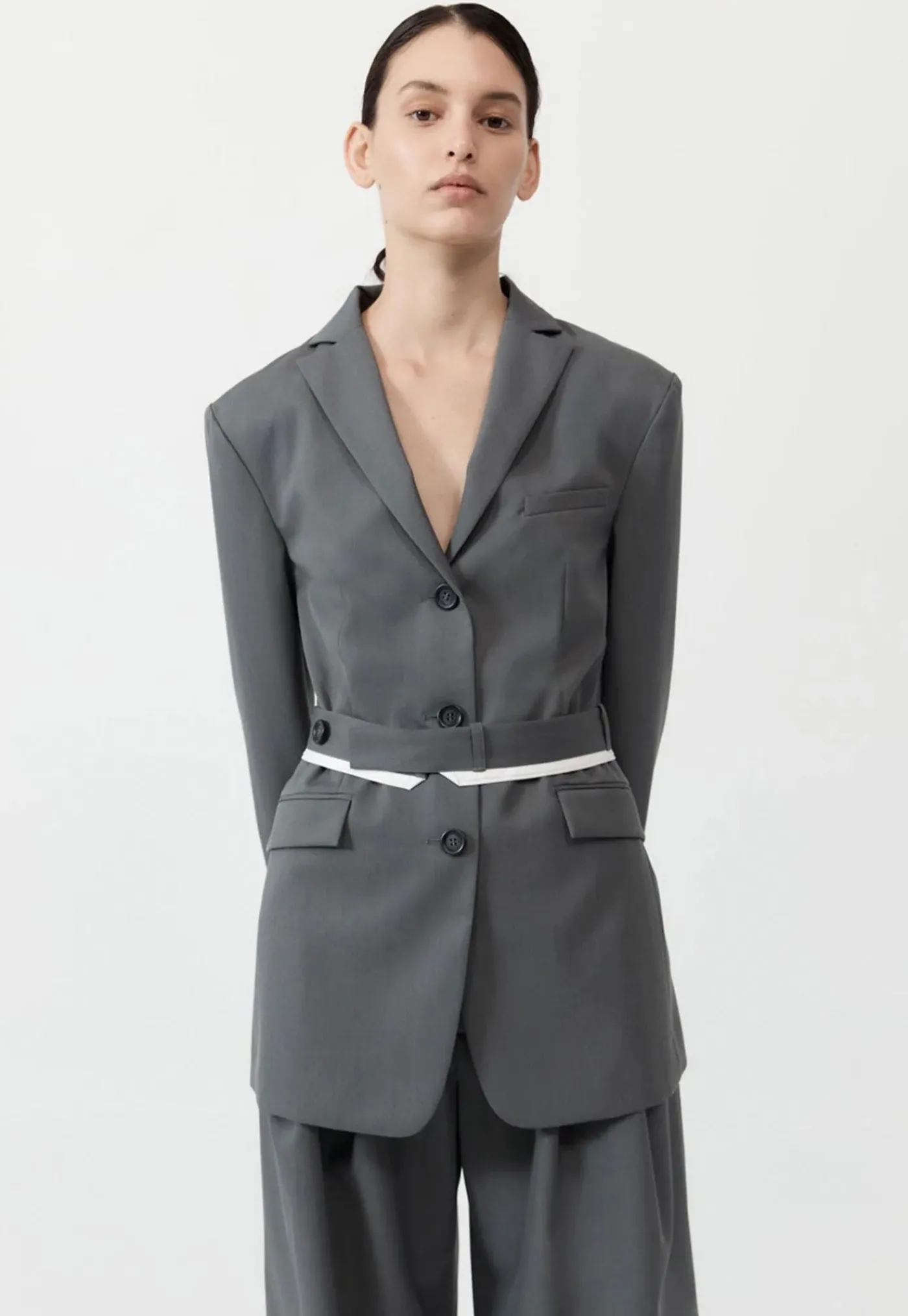 homme_belted_blazer__pewt_0.webp Best Homme Belted Blazer - Pewter Grey Women Blazers & Jackets