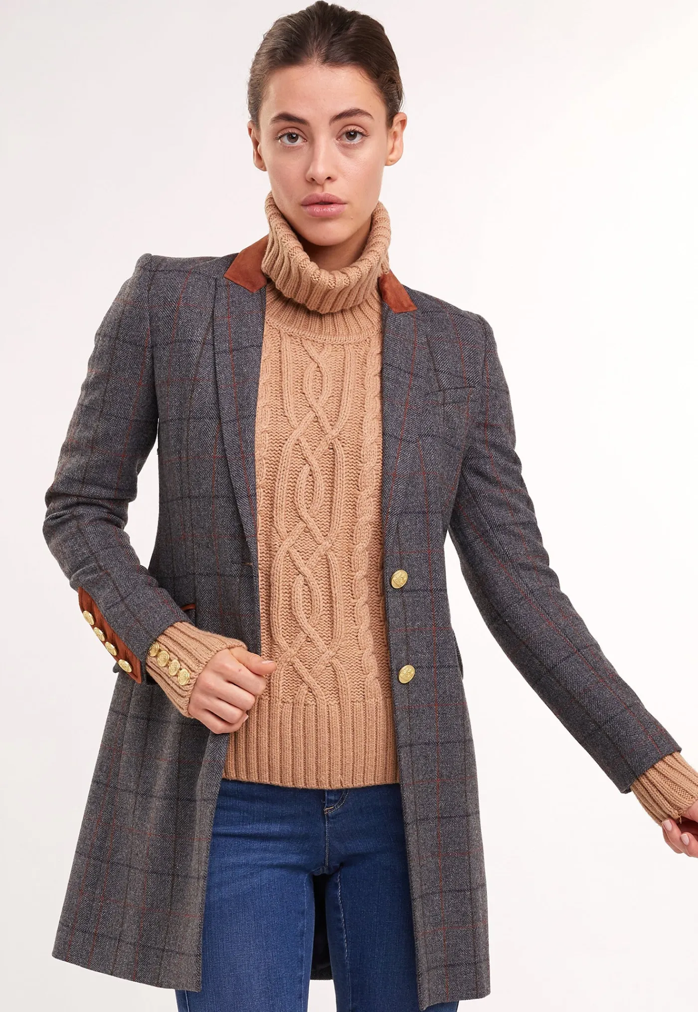 kempton_coat__mid_blue_ch_0.webp Online Kempton Coat - Mid Blue Check Women Coats