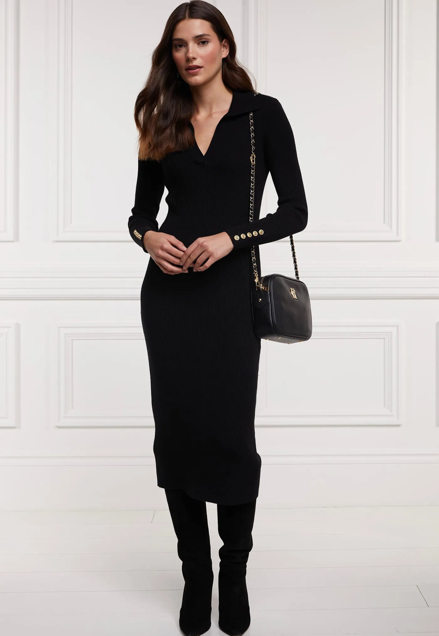knitted_shirt_dress__blac_1.webp Hot Knitted Shirt Dress - Black Women Dresses