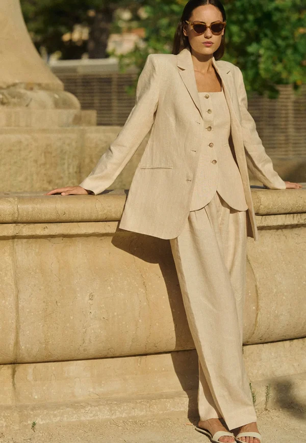 Best Leon Blazer - Beige Pinstripe Women Blazers & Jackets