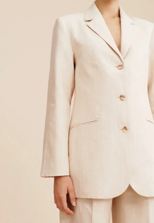 Best Leon Blazer - Beige Pinstripe Women Blazers & Jackets