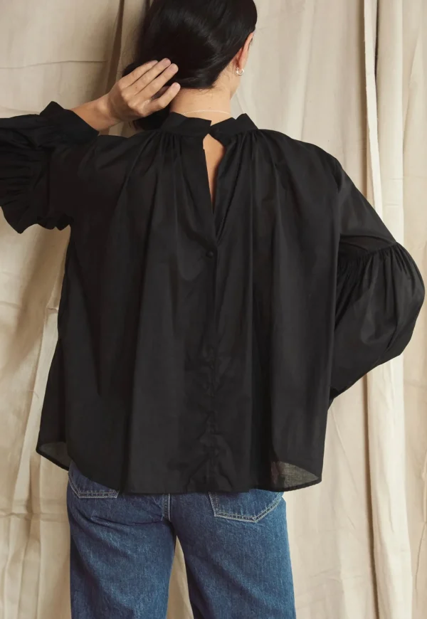 Online Long Preacher Top - Black Cotton Voile Women Tops & Tees
