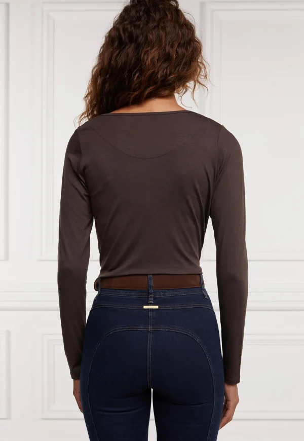 Best Long Sleeve V Neck Tee - Coffee Women Tops & Tees