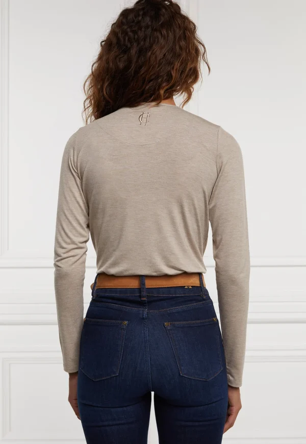 Best Long Sleeve V Neck Tee - Oatmeal Women Tops & Tees