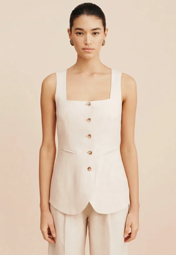 Clearance Lucille Gilet - Beige Pinstripe Women Tops & Tees