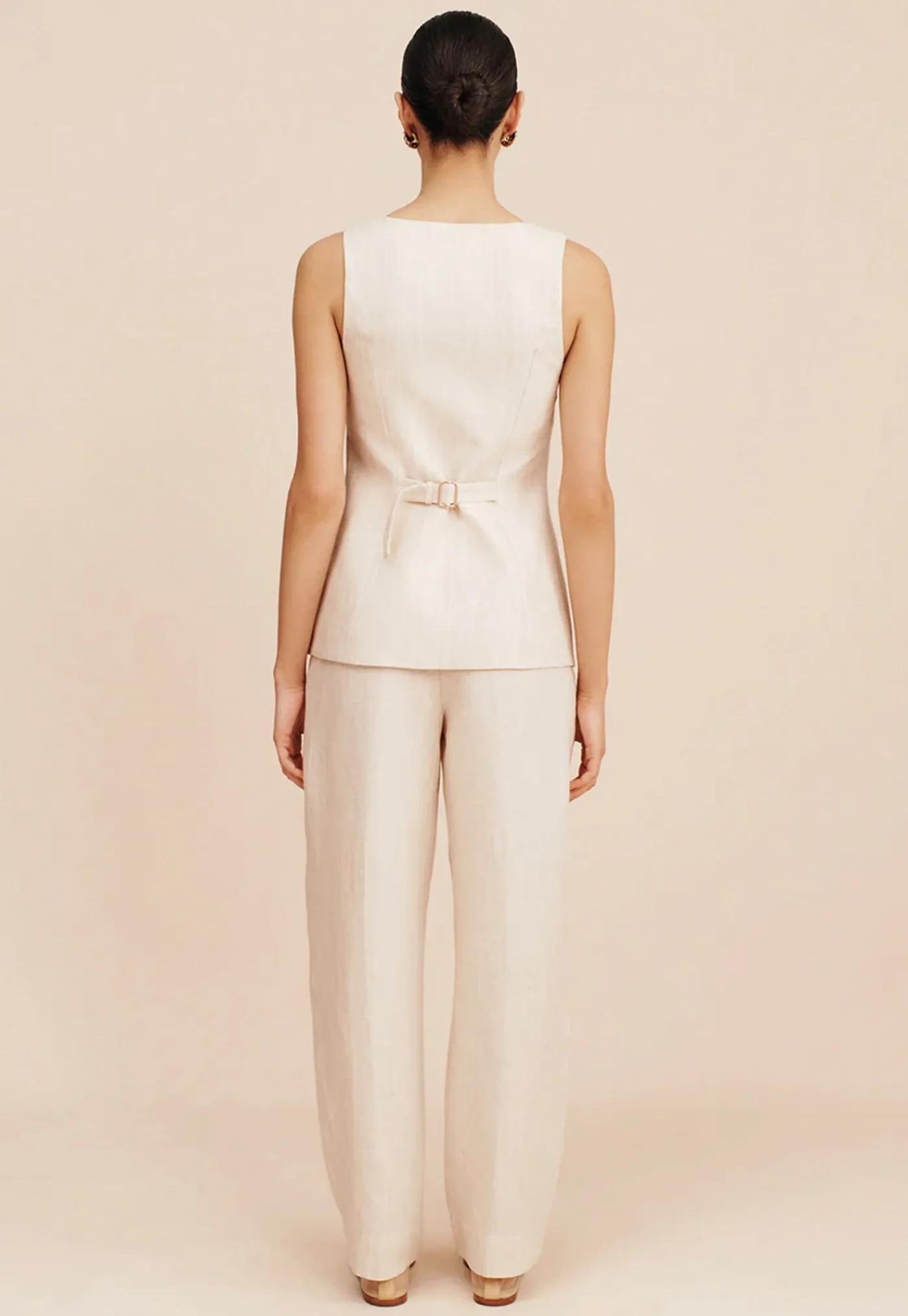 lucille_gilet__beige_pins_5.webp Clearance Lucille Gilet - Beige Pinstripe Women Tops & Tees