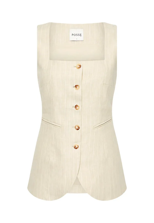Clearance Lucille Gilet - Beige Pinstripe Women Tops & Tees