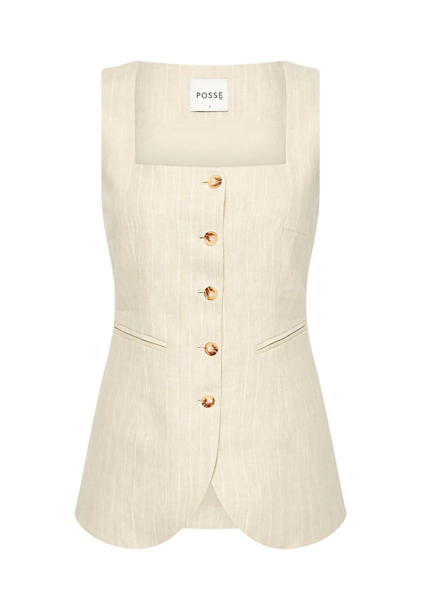 lucille_gilet__beige_pins_7.webp Clearance Lucille Gilet - Beige Pinstripe Women Tops & Tees