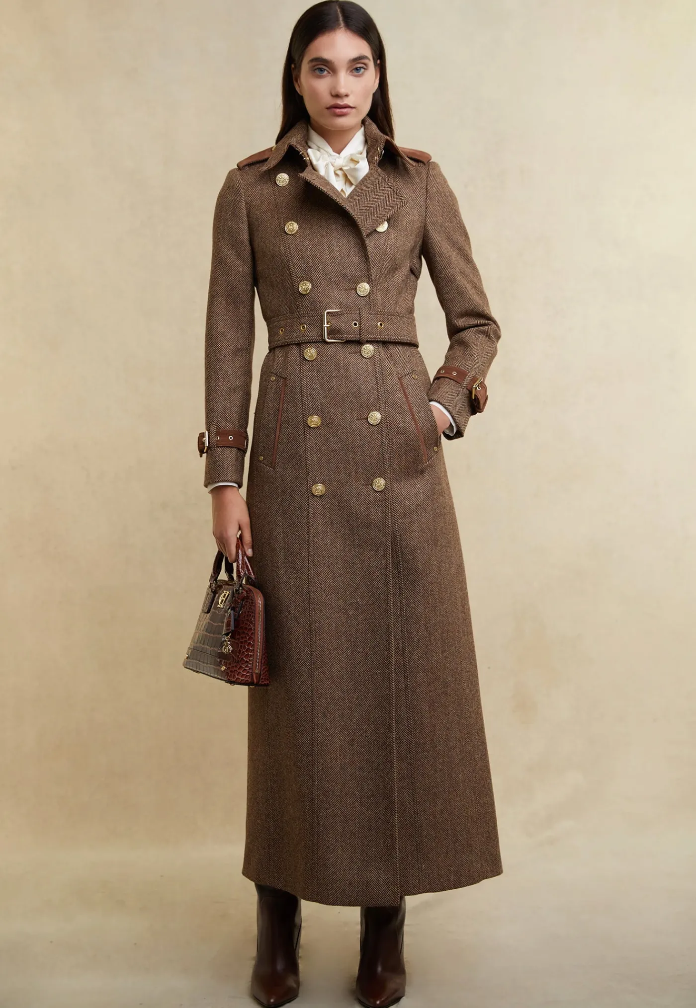 marlborough_trench_coat_f_0-2.webp Sale Marlborough Trench Coat Full Length - Large Scale Brown Herringbone Women Coats