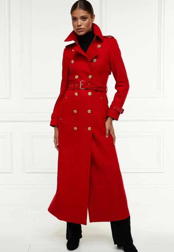 Clearance Marlborough Trench Coat Full Length - Red Barathea Women Coats