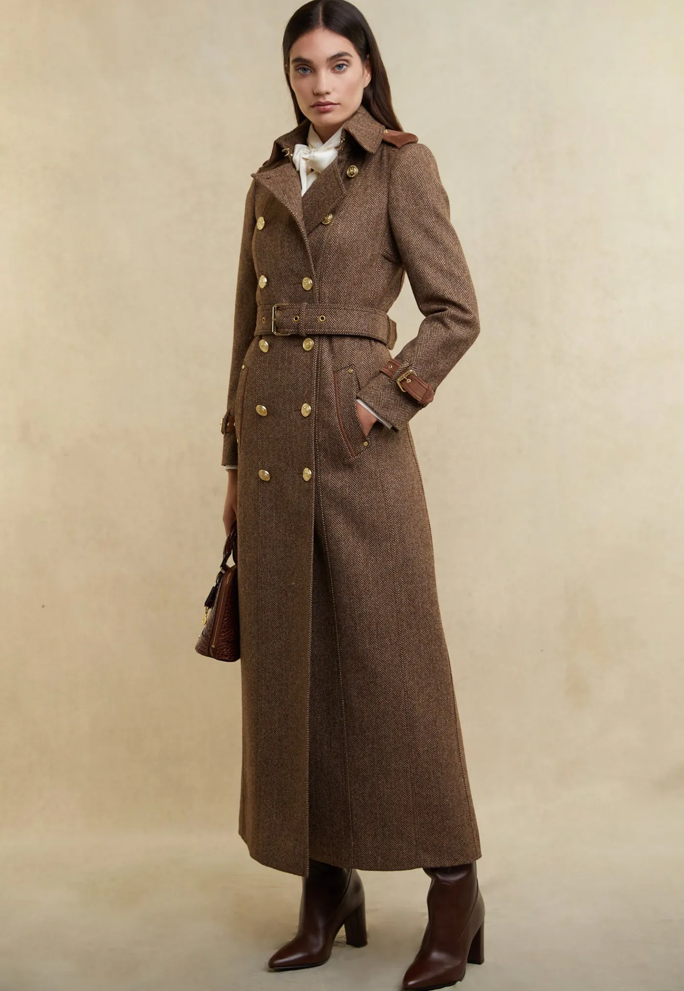 marlborough_trench_coat_f_1-2.webp Sale Marlborough Trench Coat Full Length - Large Scale Brown Herringbone Women Coats
