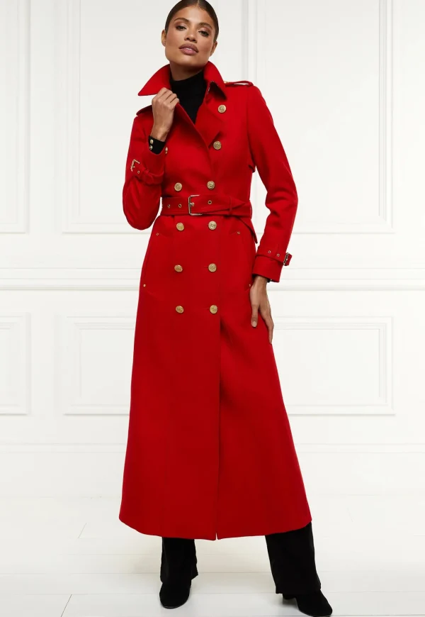 Clearance Marlborough Trench Coat Full Length - Red Barathea Women Coats