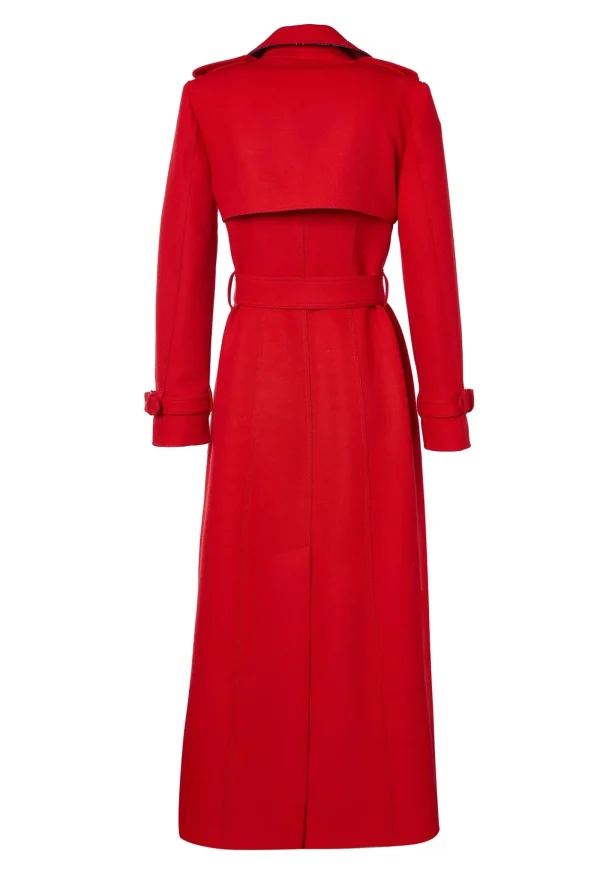 Clearance Marlborough Trench Coat Full Length - Red Barathea Women Coats