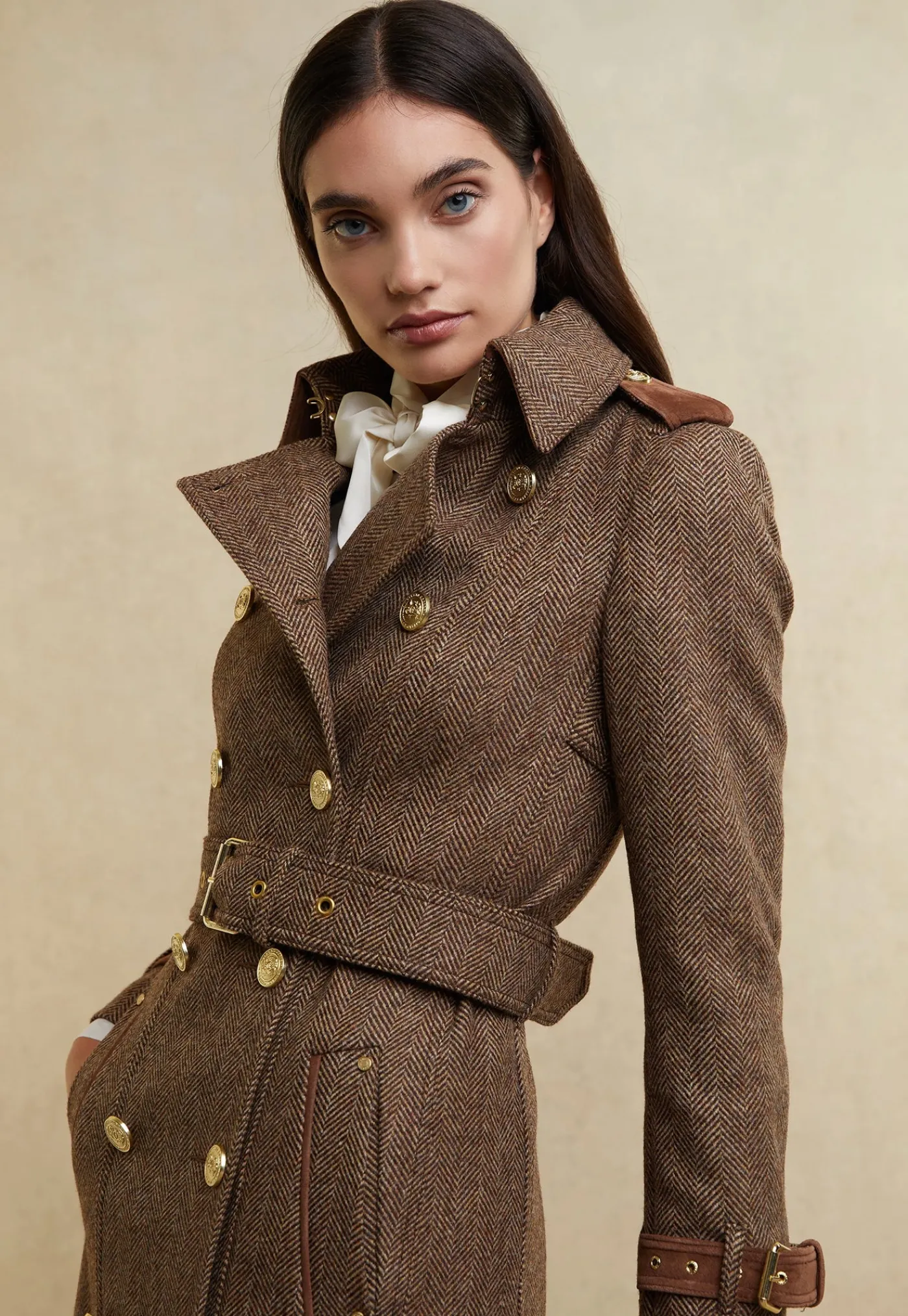 marlborough_trench_coat_f_2-2.webp Sale Marlborough Trench Coat Full Length - Large Scale Brown Herringbone Women Coats