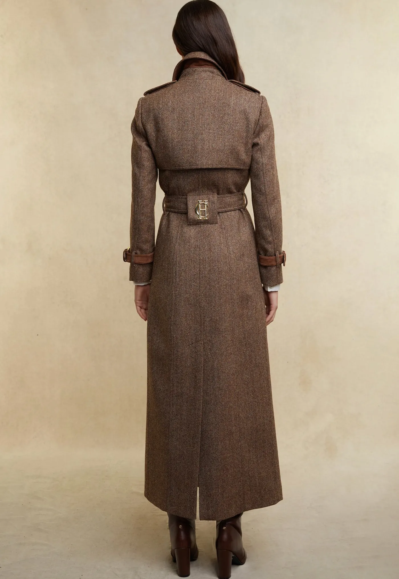 marlborough_trench_coat_f_3-2.webp Sale Marlborough Trench Coat Full Length - Large Scale Brown Herringbone Women Coats