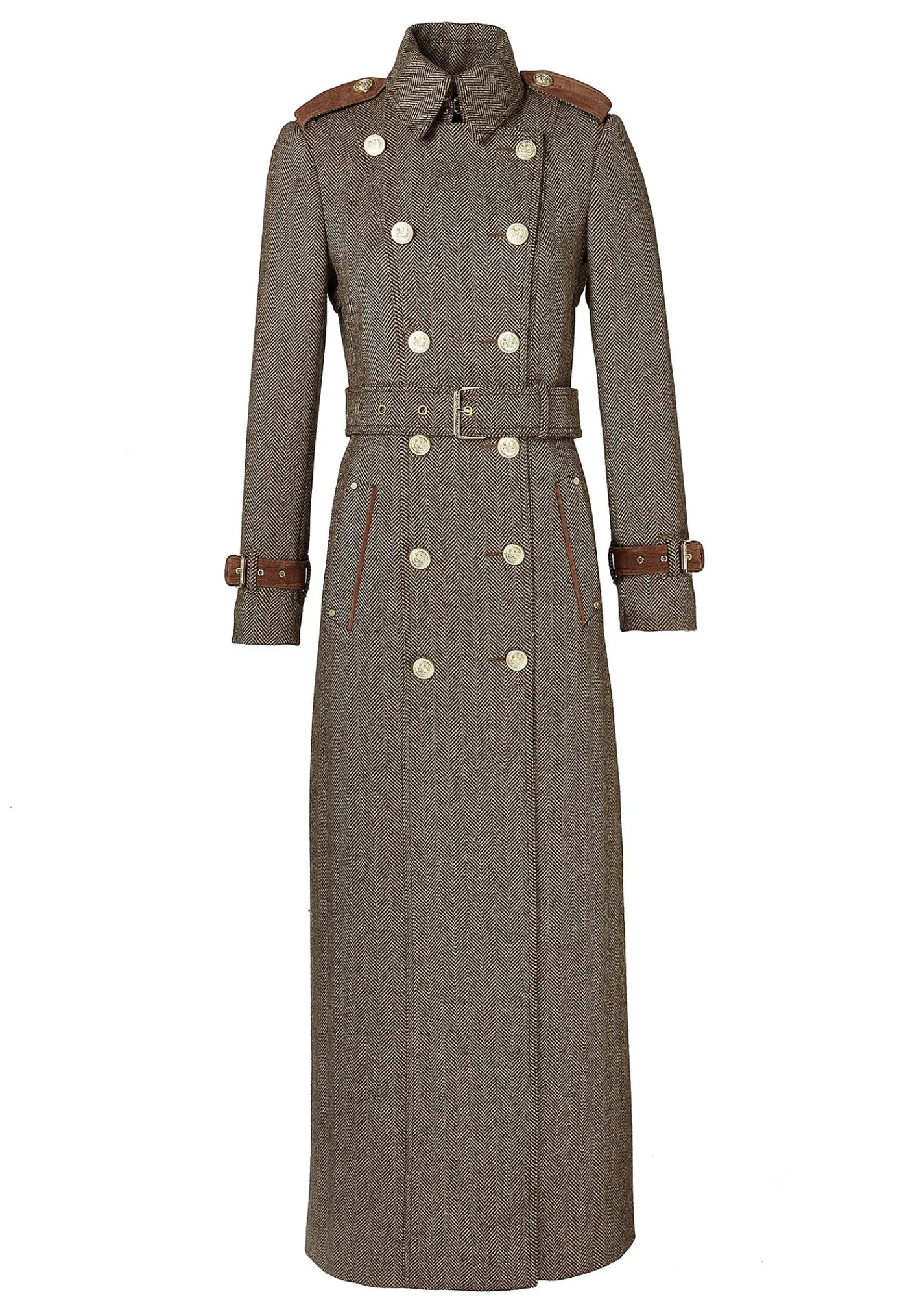 marlborough_trench_coat_f_5-2.webp Sale Marlborough Trench Coat Full Length - Large Scale Brown Herringbone Women Coats