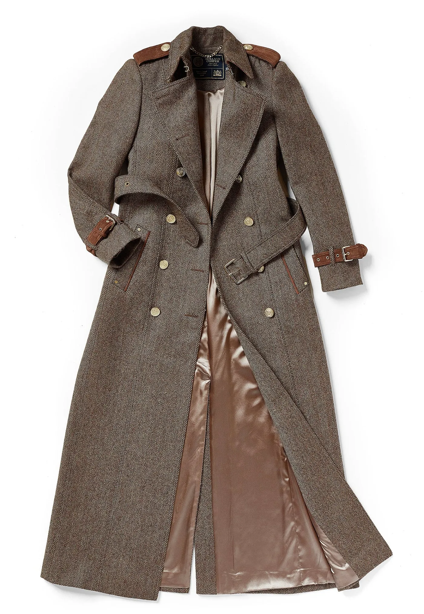 marlborough_trench_coat_f_7-1.webp Sale Marlborough Trench Coat Full Length - Large Scale Brown Herringbone Women Coats