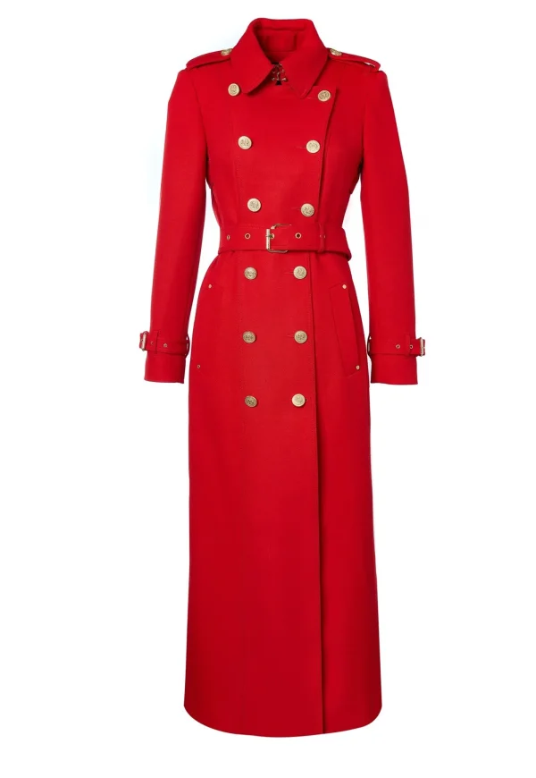 Clearance Marlborough Trench Coat Full Length - Red Barathea Women Coats