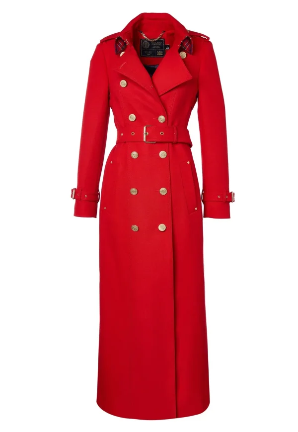 Clearance Marlborough Trench Coat Full Length - Red Barathea Women Coats