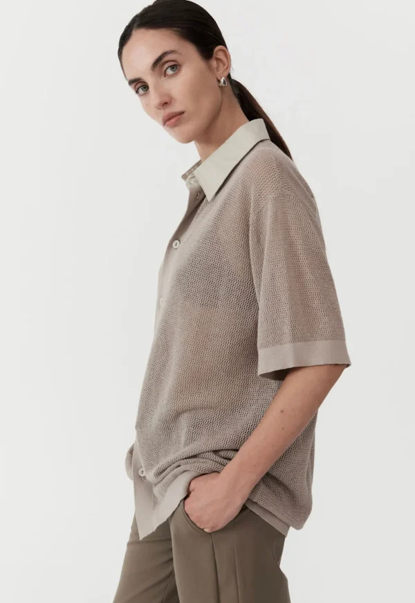 Clearance Mesh Short Sleeve Shirt - Fog Women Tops & Tees