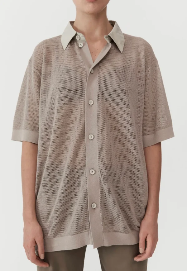 Clearance Mesh Short Sleeve Shirt - Fog Women Tops & Tees
