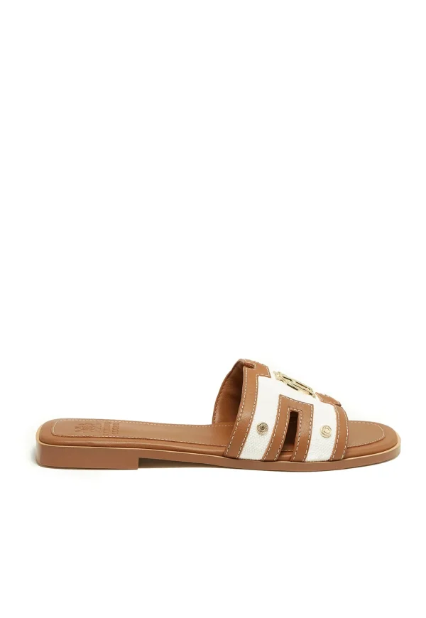 Fashion Monogram Slides - Tan Canvas Women Footwear | Slides & Sandals