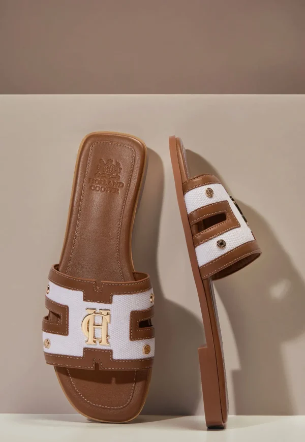 Fashion Monogram Slides - Tan Canvas Women Footwear | Slides & Sandals