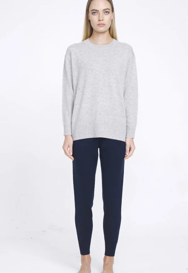 Clearance N.39 100% Cashmere High Low Hem Crew - Polar Grey Women Knitwear
