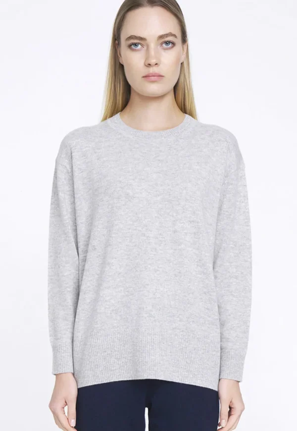 Clearance N.39 100% Cashmere High Low Hem Crew - Polar Grey Women Knitwear