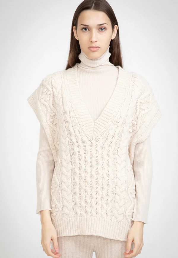 Best N.105 Cable Cashmere Vest - Shell Women Knitwear